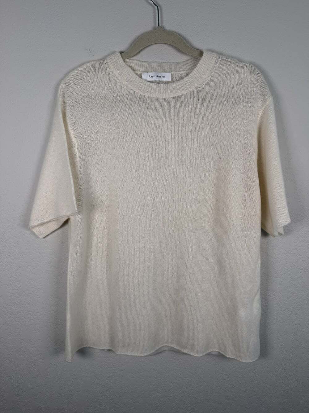 Ryan Roche Cashmere Silk Blend Sheer short sleeve Sweater cream quiet luxury M
